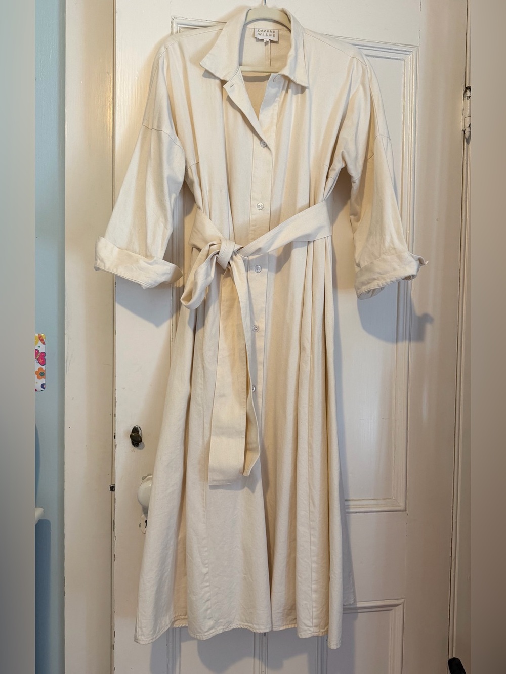 Daphne Wild Cream Button-Front Belted Shirt Dress
